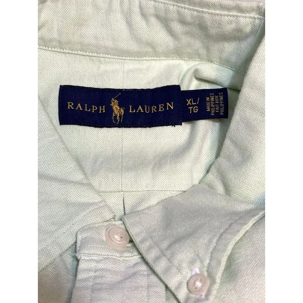 Ralph Lauren Men's XL Mint Green 100% Cotton Button Down Shirt